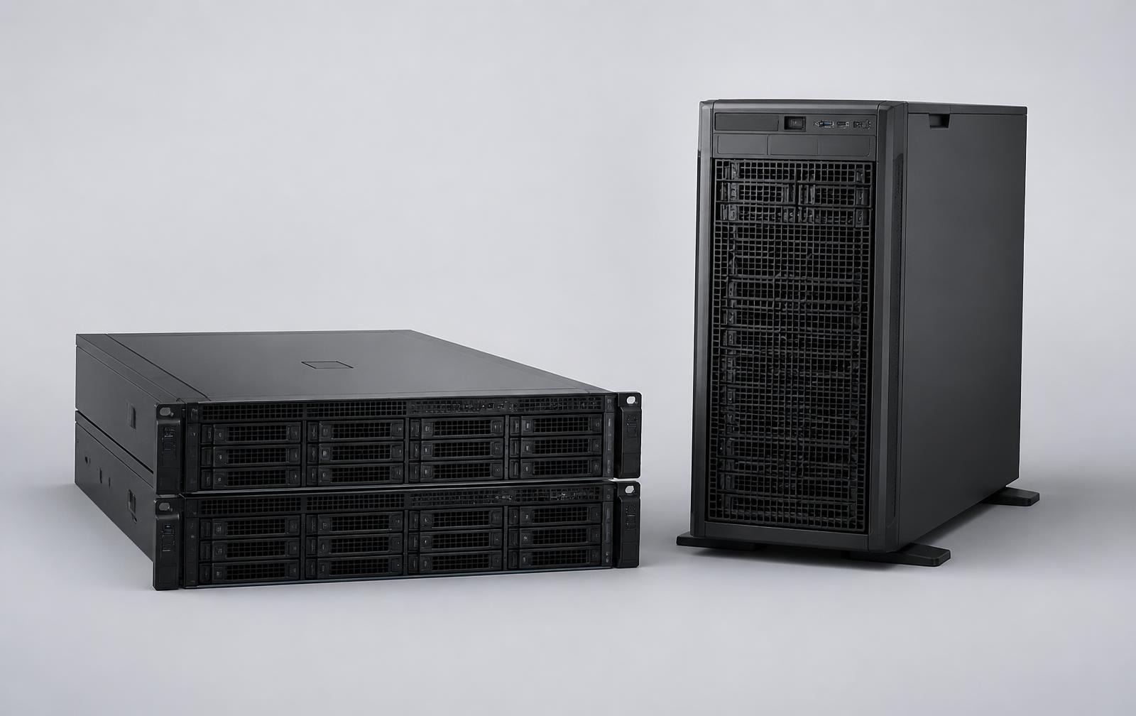 PowerEdge sunucu rack'leri bulunan veri merkezi koridoru